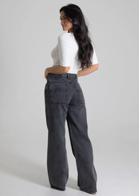 Calça Jeans Wide Leg Sawary  Feminina - Black