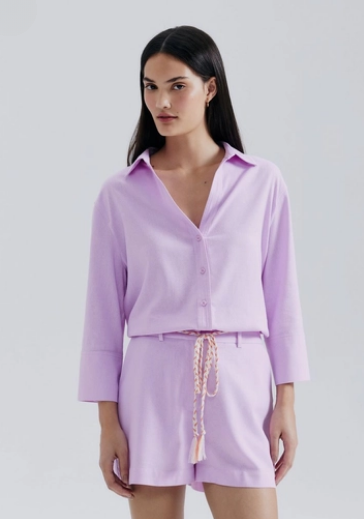 Camisa Hering Manga Longa Linho Feminina - Lilás