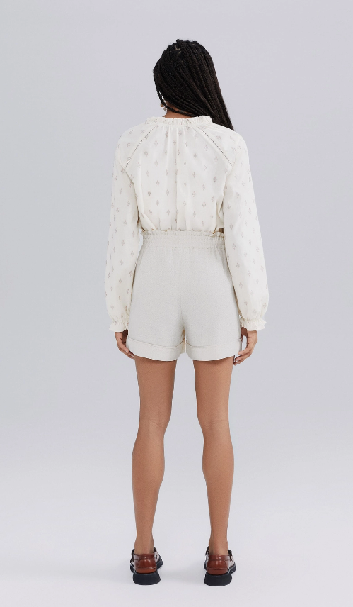 Shorts Hering Cintura Alta com Linho  Feminino - Bege