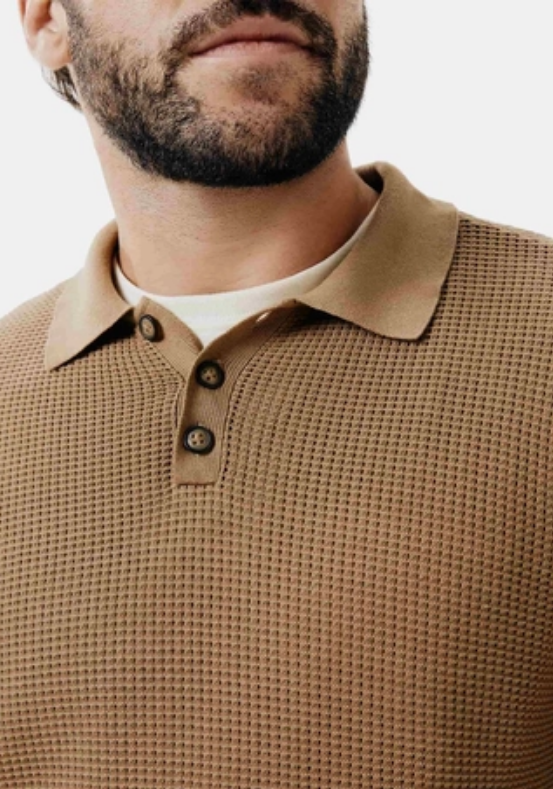 Suéter Hering Gola Polo Em Tricô Telado Masculino - Marrom