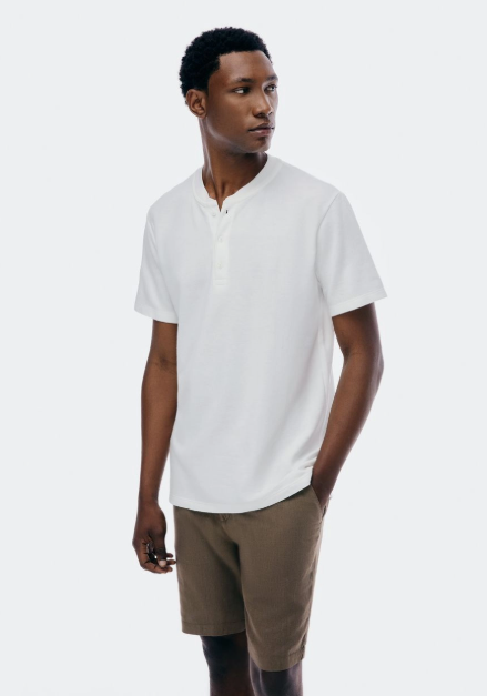 Camiseta Básica Hering Henley Texturizada Masculina - Off White