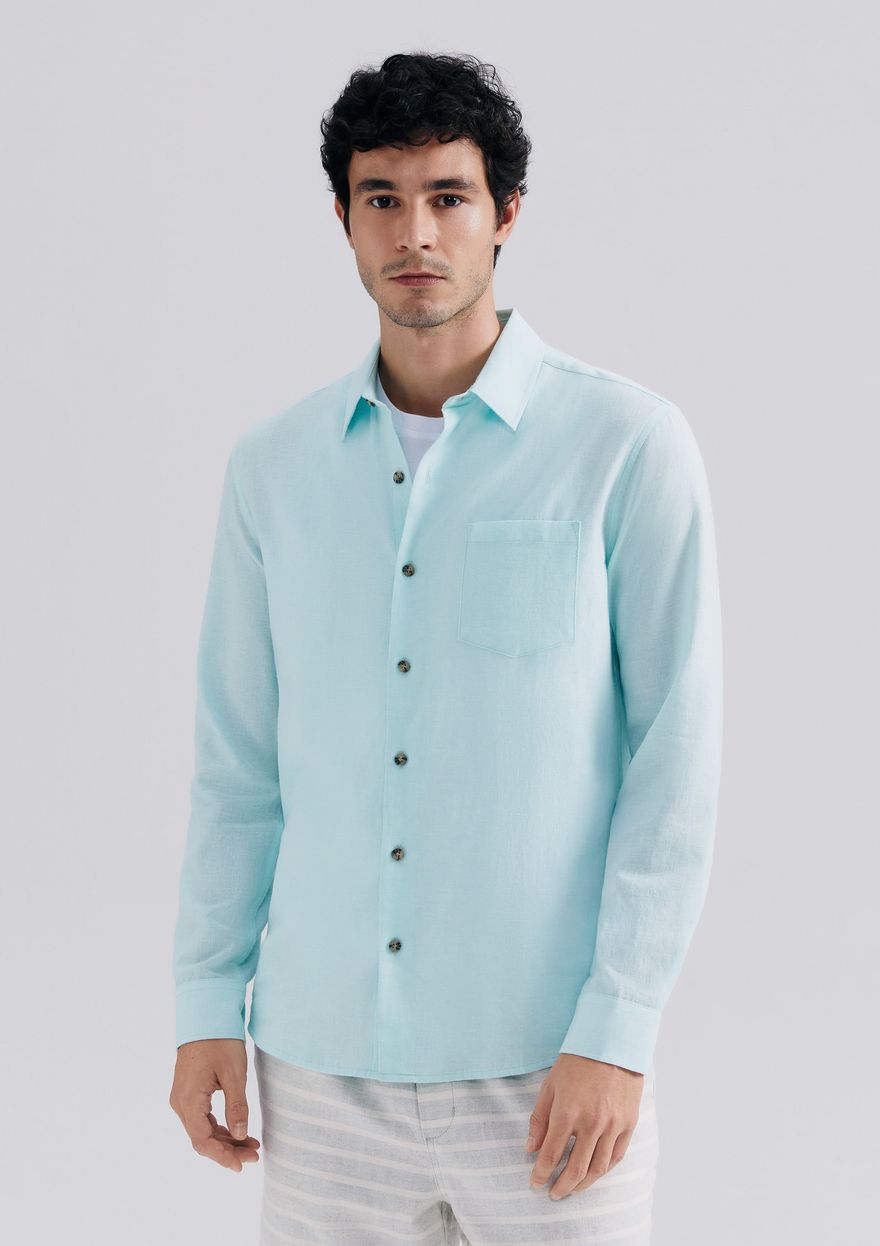 Camisa Hering Manga Longa Em Linho Masculina - Verde