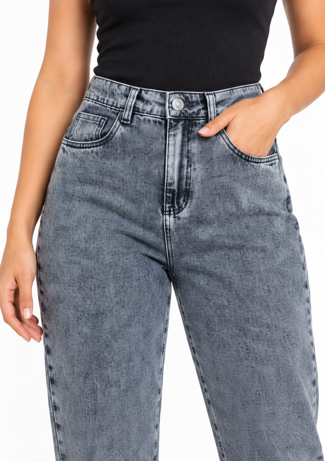 Calça Jeans Feminina Mom Sawary - Preto