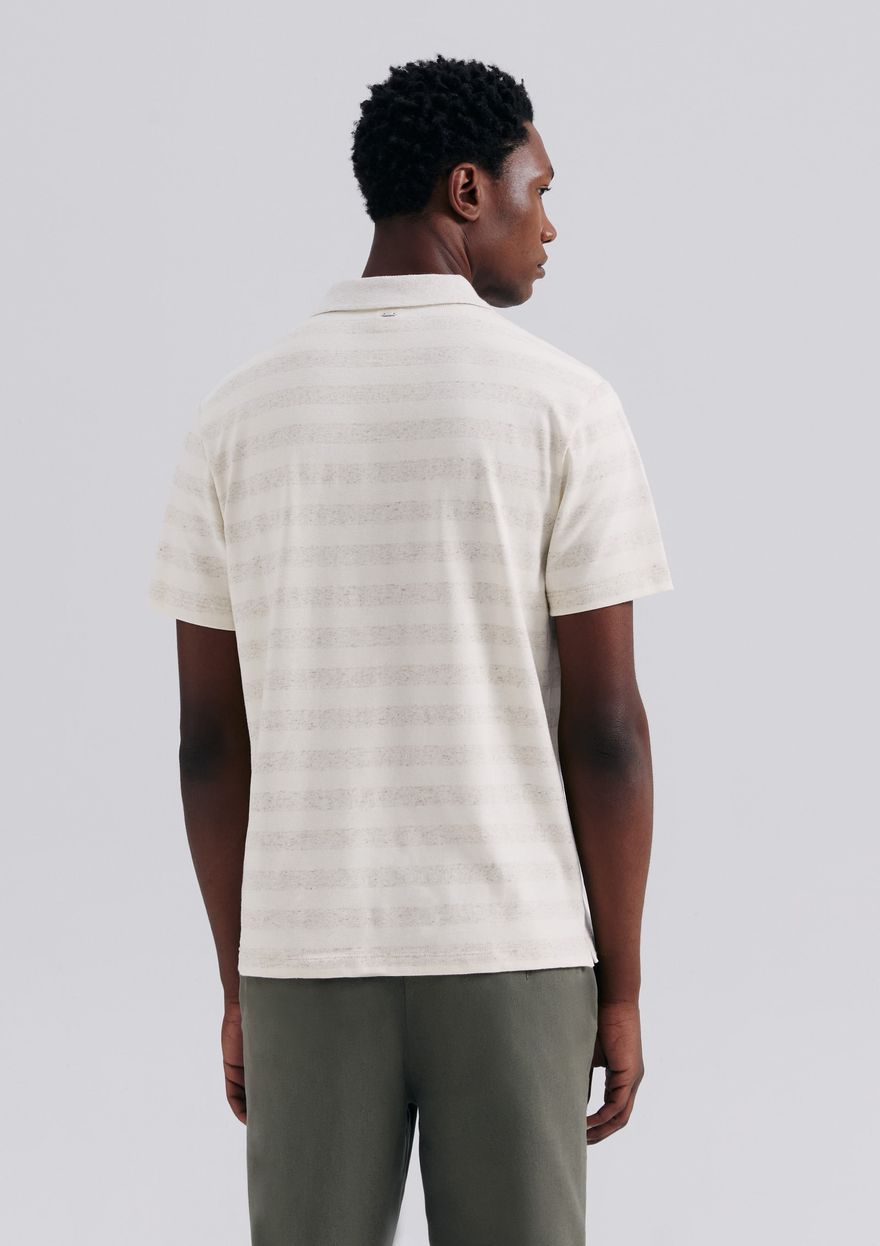 Camisa Polo Hering Listrada Com Linho Masculina - Off White