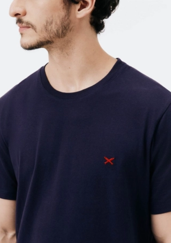 Camiseta Básica Hering World Com Bordado Masculina - Azul