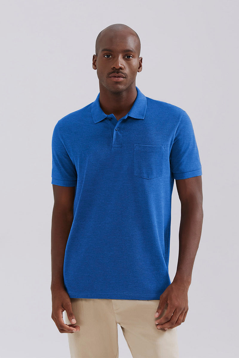 Camisa Polo Hering Básica Em Piquet Com Bolso Masculina - Azul
