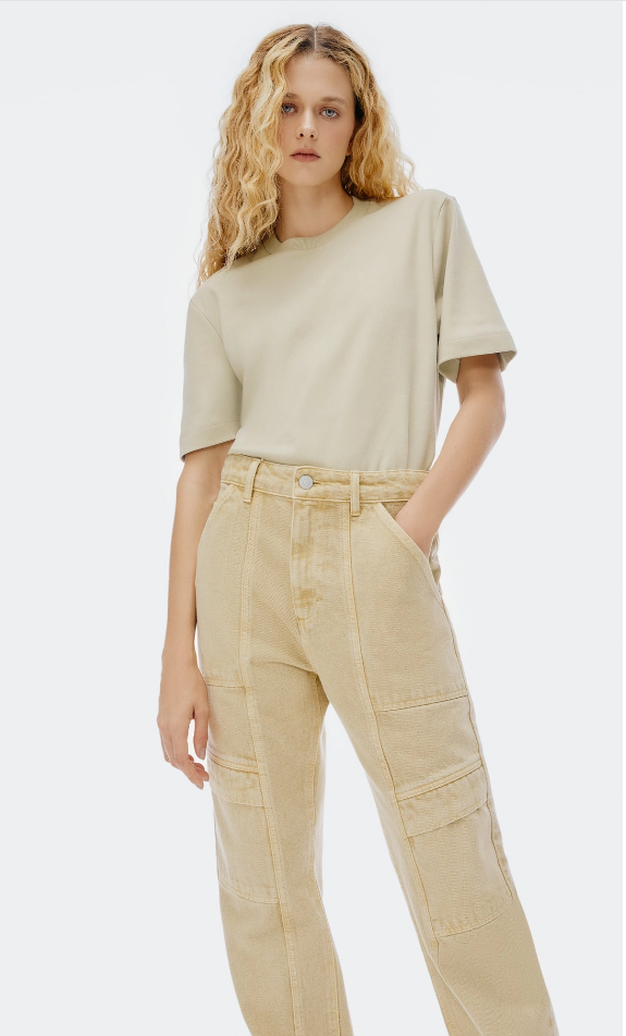 Calça Sarja Hering Cargo Reta Cintura Média Feminina - Caqui