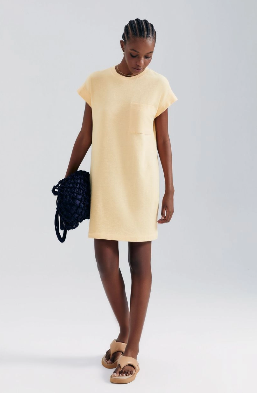 Vestido Básico Hering Curto Texturizado Com Bolso Feminino - Amarelo
