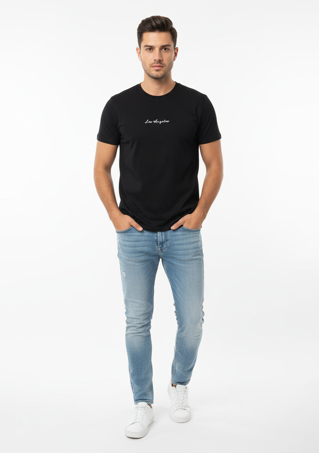 Camiseta Manga Curta Los Angeles Bordada Radical Style Preta - Masculina