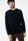 Camiseta Básica Hering Henley Manga Longa Texturizada Masculina - Preta