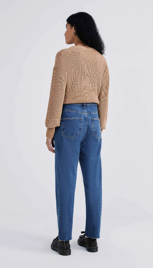 Calça Jeans Básica Hering Reta Cintura Alta Barra A Fio Feminina - Azul