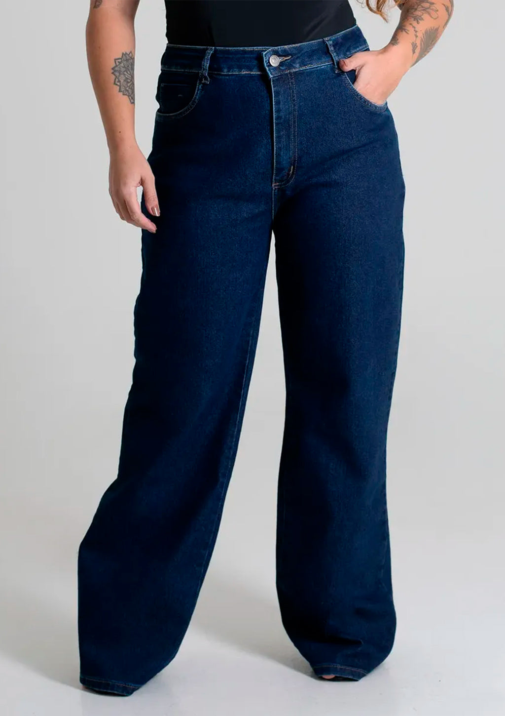Calça Jeans Wide Leg Sawary Plus Size Feminina - Azul Escuro
