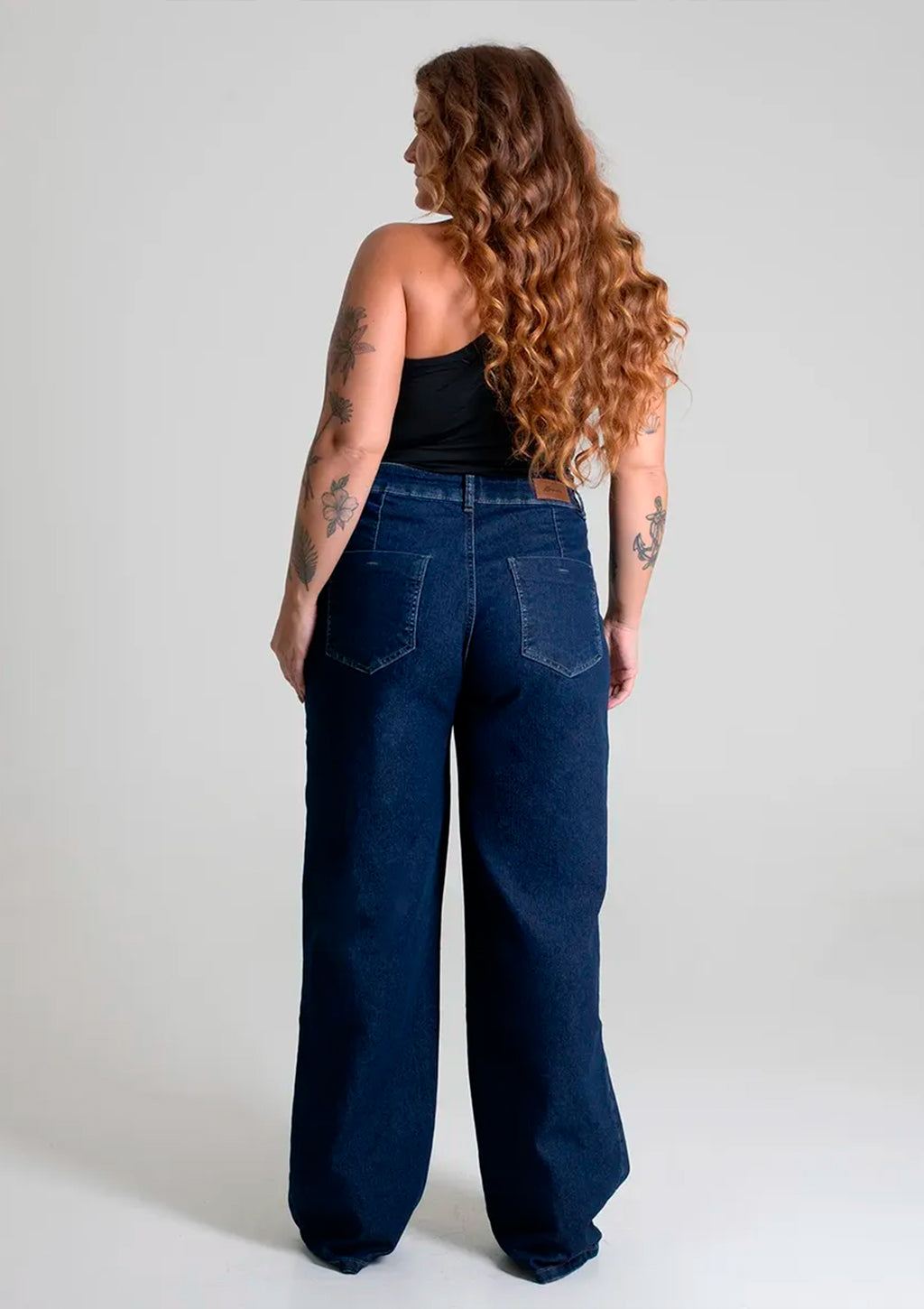 Calça Jeans Wide Leg Sawary Plus Size Feminina - Azul Escuro
