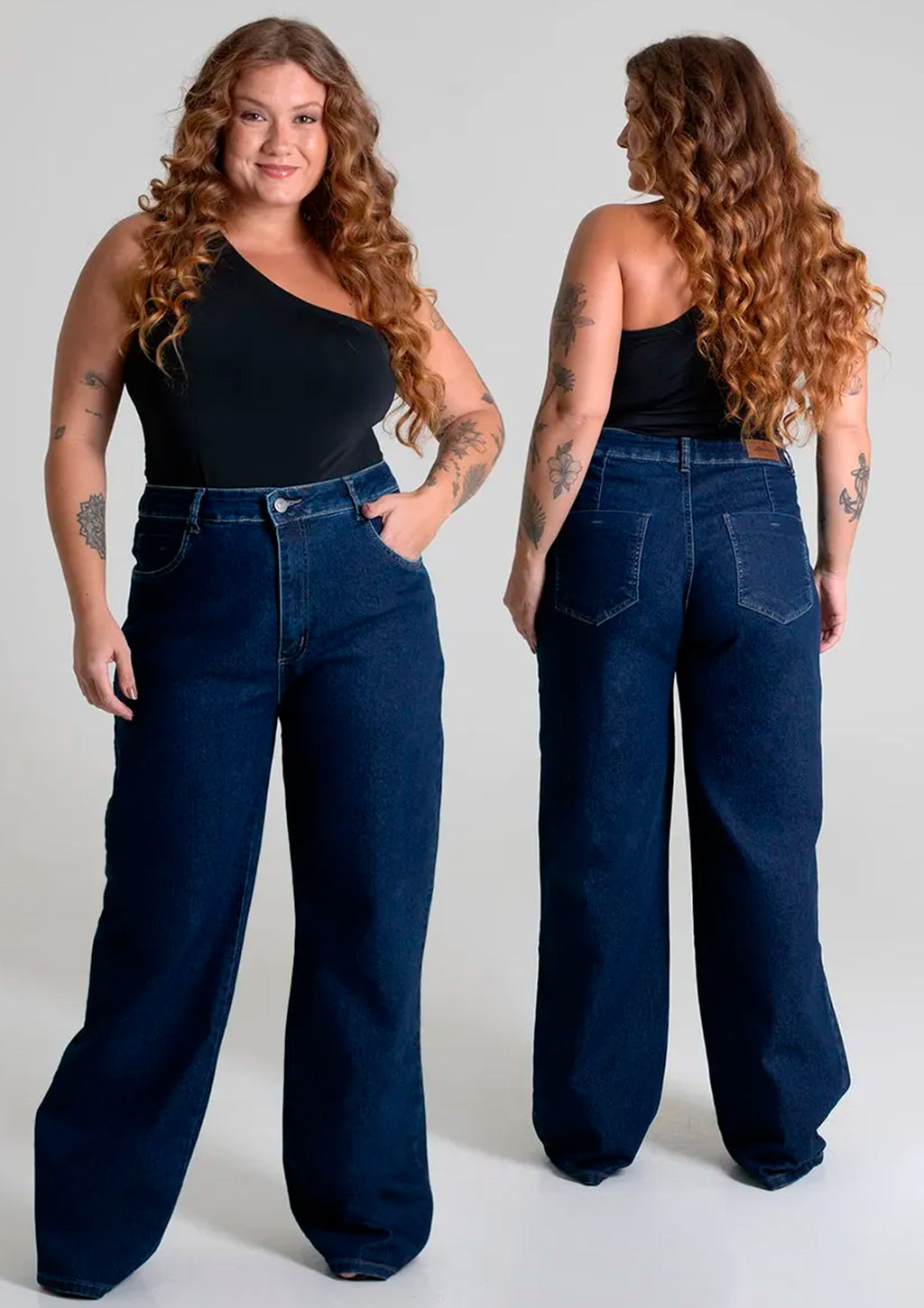 Calça Jeans Wide Leg Sawary Plus Size Feminina - Azul Escuro