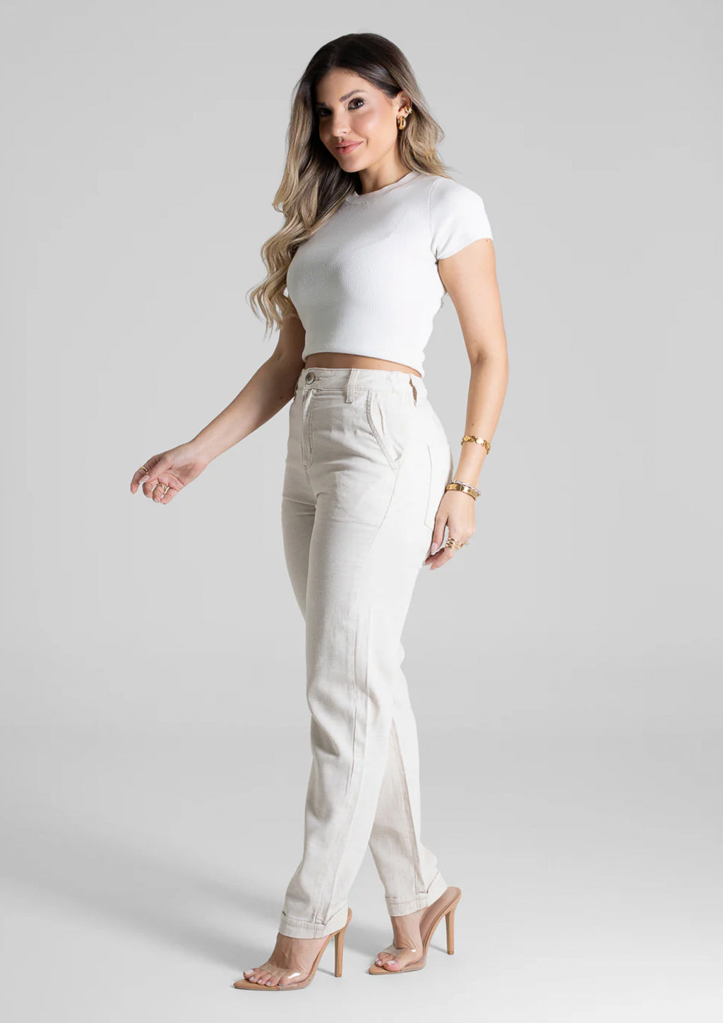 Calça Reta Linho Sawary Feminina - Off-White