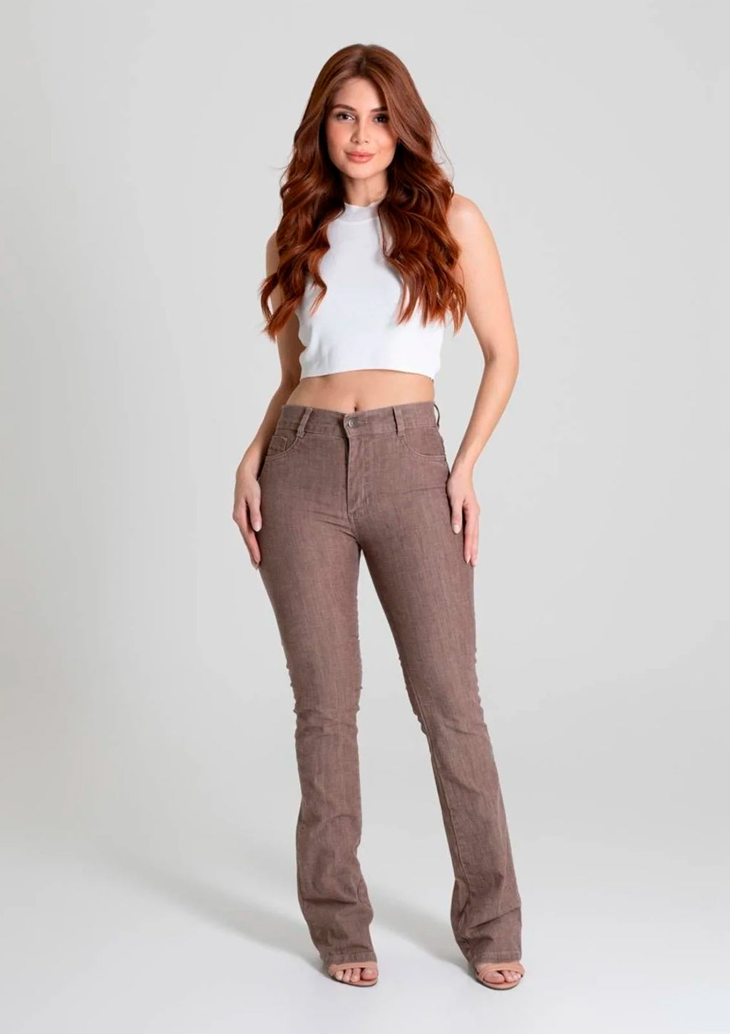 Calça Boot Cut Jeans Sawary Feminino - Marrom Claro