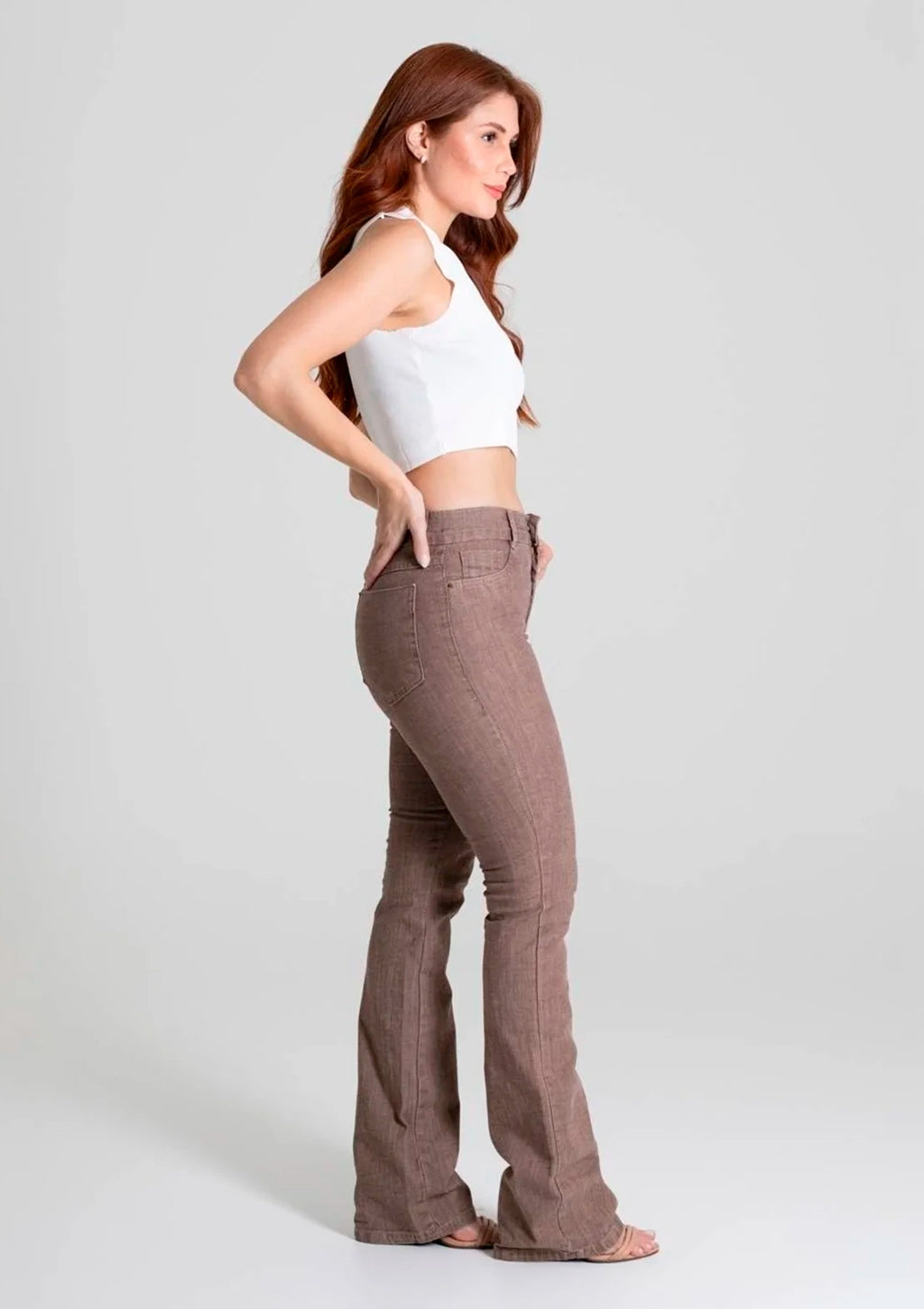 Calça Boot Cut Jeans Sawary Feminino - Marrom Claro