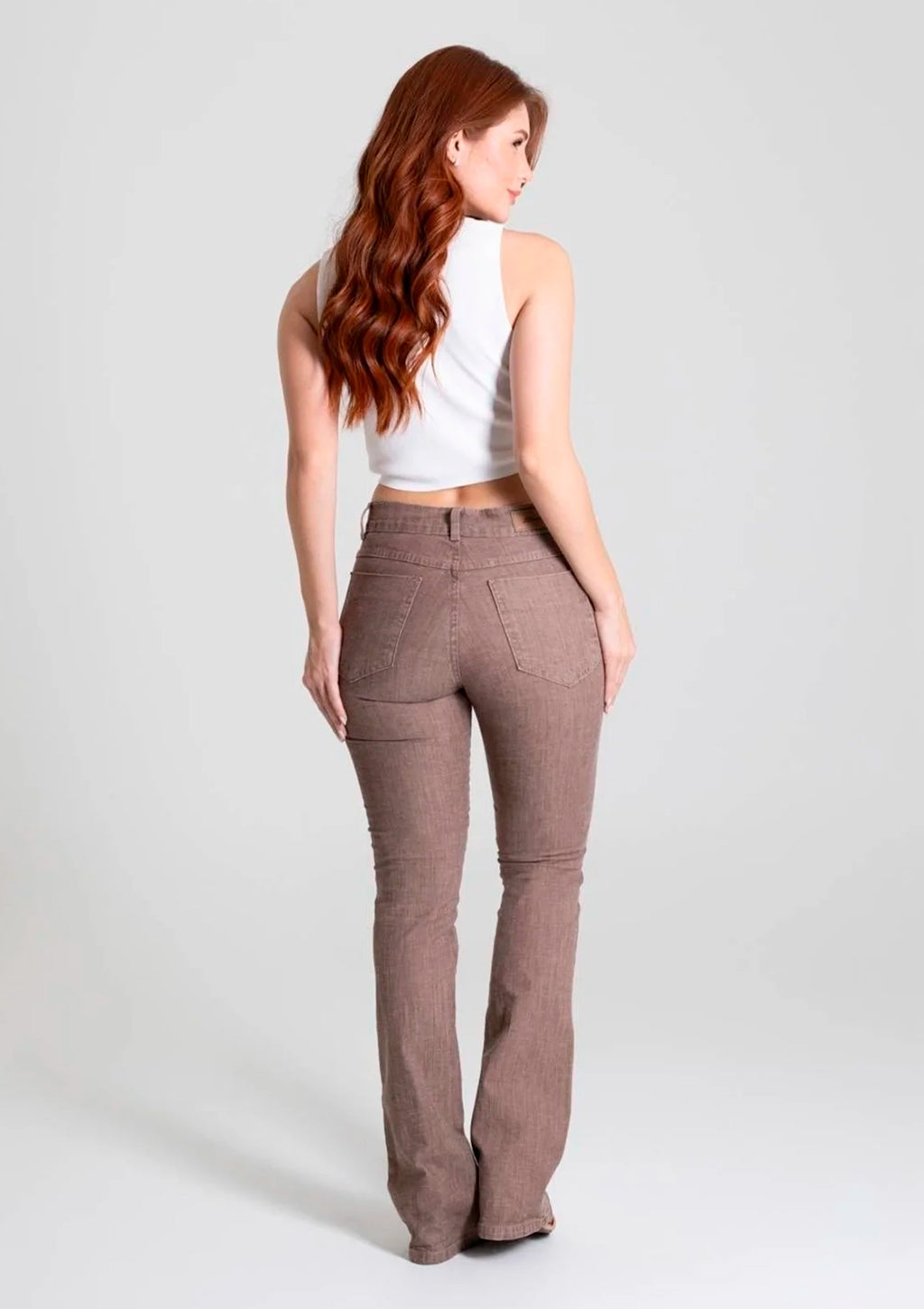 Calça Boot Cut Jeans Sawary Feminino - Marrom Claro