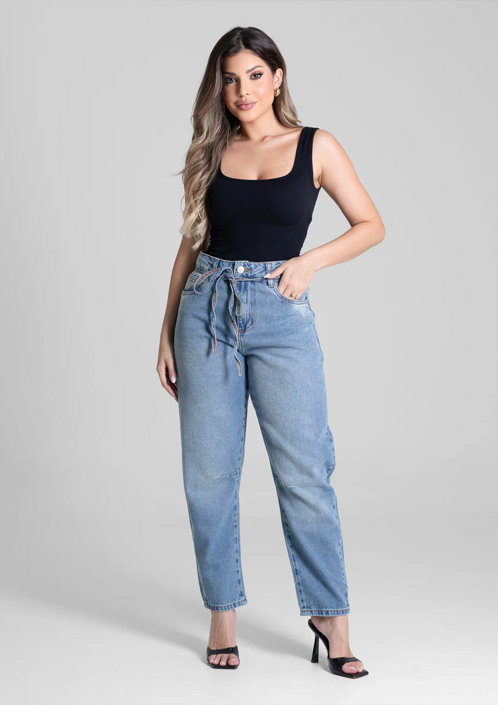 Calça Barrel Jeans Sawary Feminina - Azul