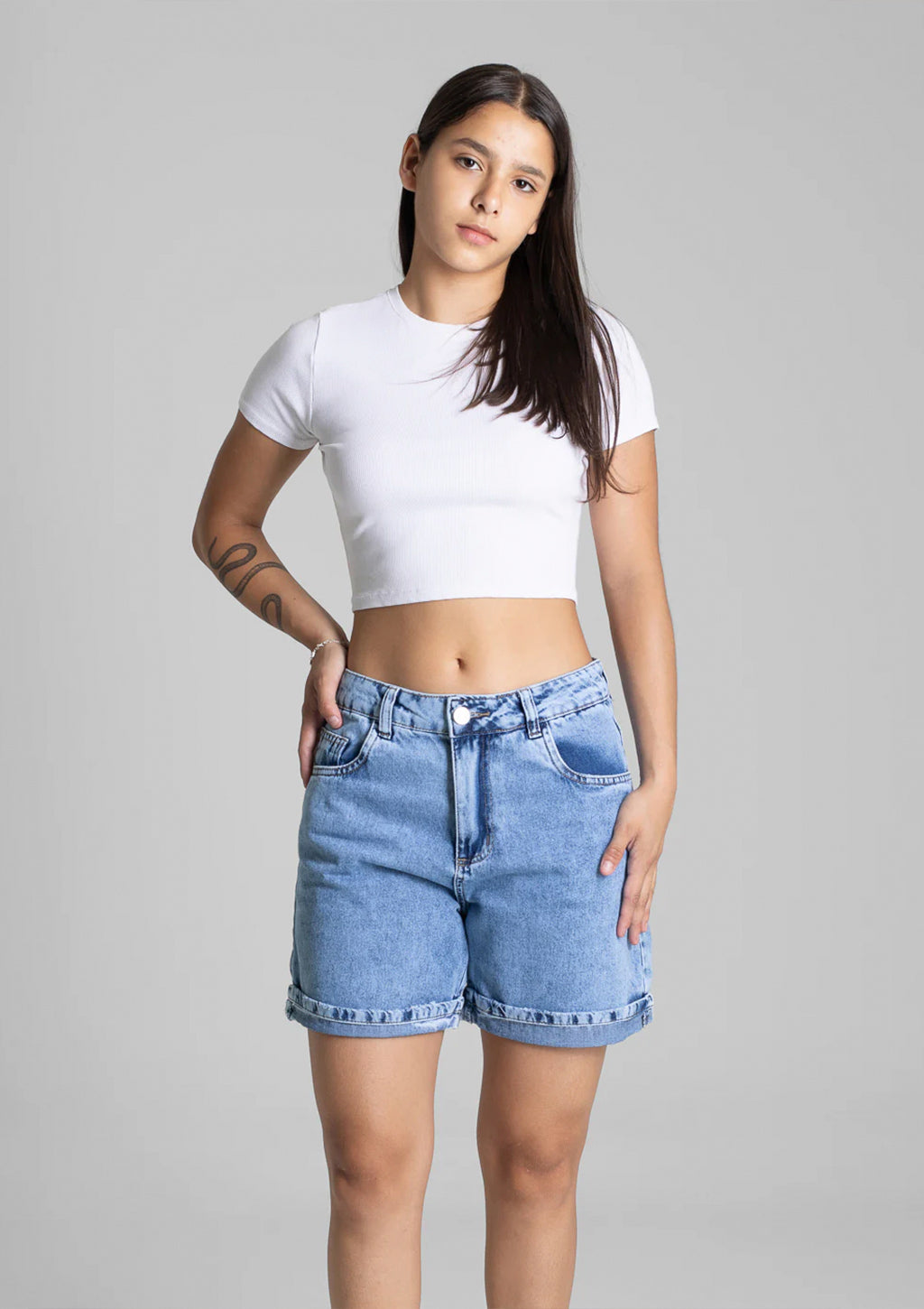 Shorts Jeans Sawary Com Barra Virada Feminino - Azul