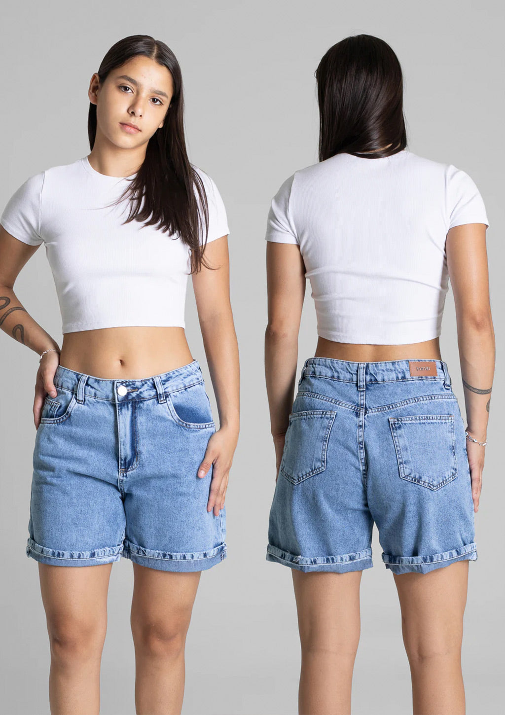 Shorts Jeans Sawary Com Barra Virada Feminino - Azul