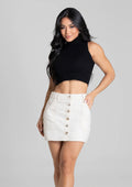 Minissaia Em Linho Sawary Com Abertura Em Botões Feminino - Off-White