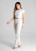 Calça Reta em Linho Sawary Feminina - Off-White