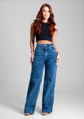 Calça Wide Leg Jeans Sawary Feminino - Azul