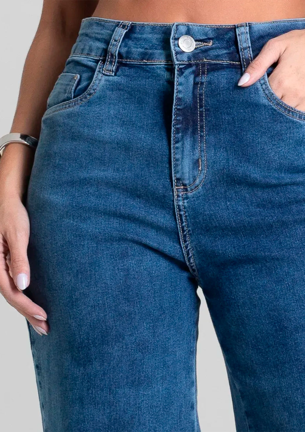 Calça Wide Leg Jeans Sawary Feminino - Azul