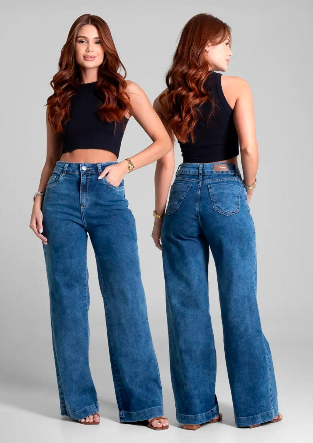 Calça Wide Leg Jeans Sawary Feminino - Azul