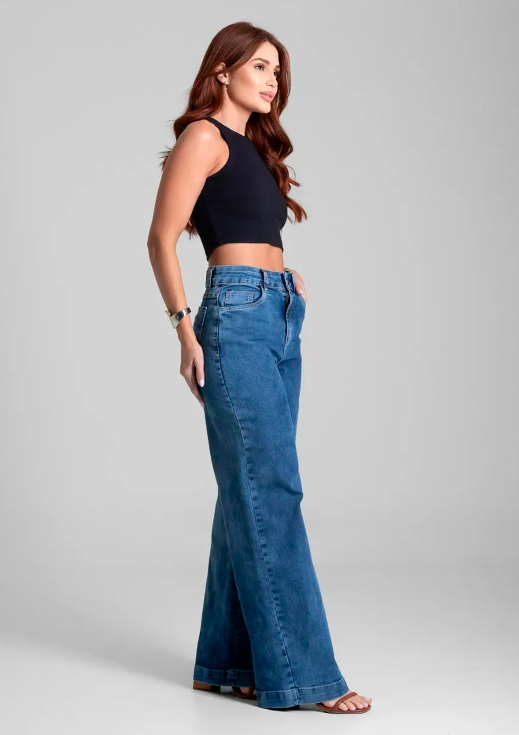 Calça Wide Leg Jeans Sawary Feminino - Azul