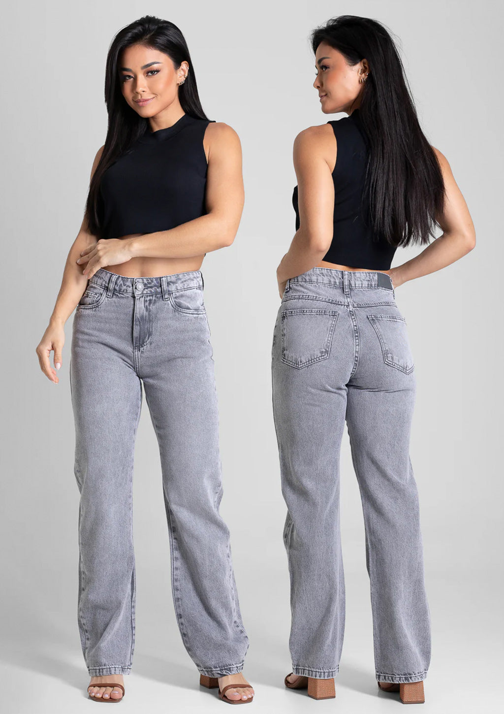 Calça Reta Jeans Sawary Feminina - Preto