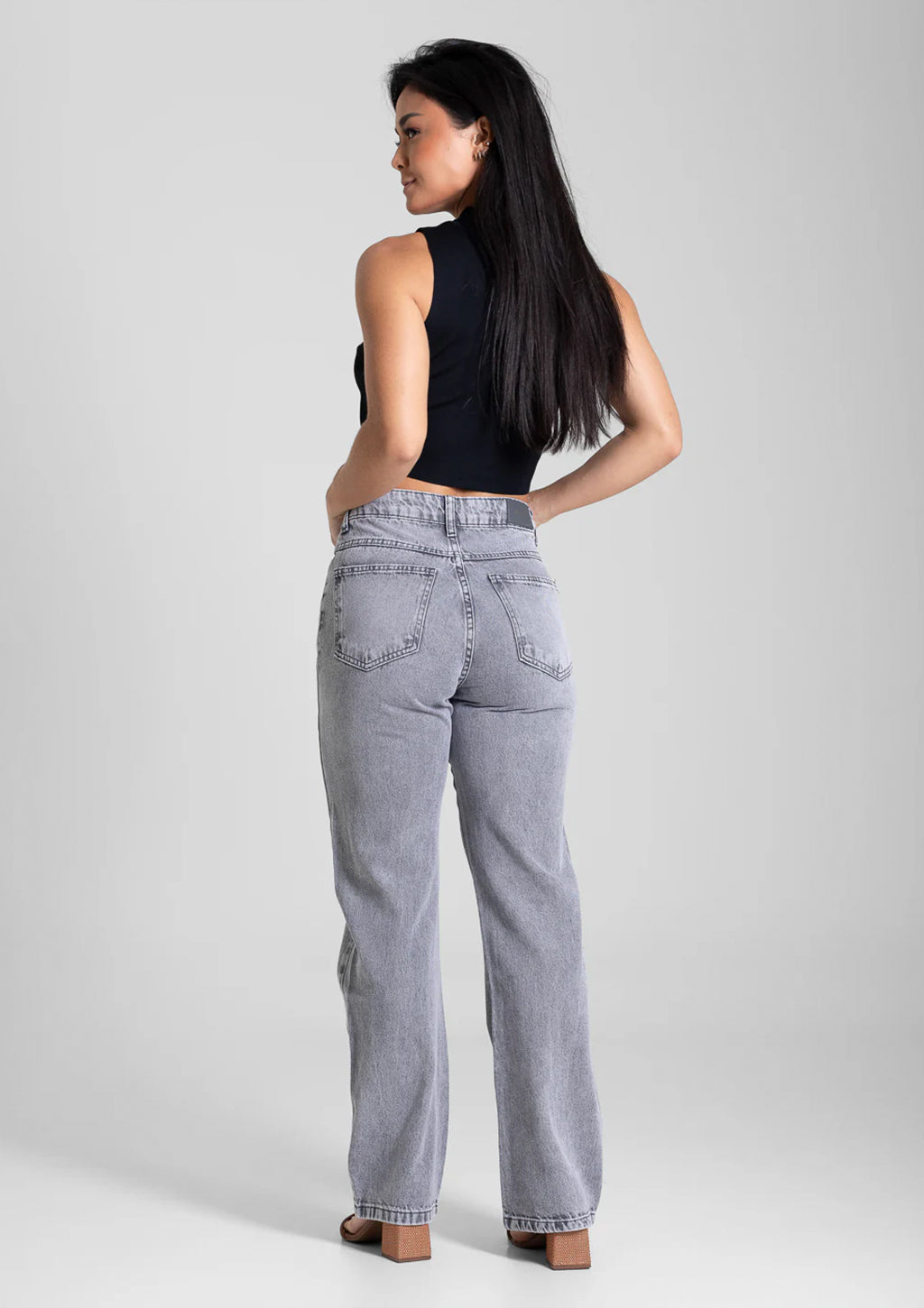 Calça Reta Jeans Sawary Feminina - Preto