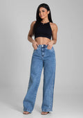 Calça Jeans Wide Leg Sawary Feminina - Azul Escuro