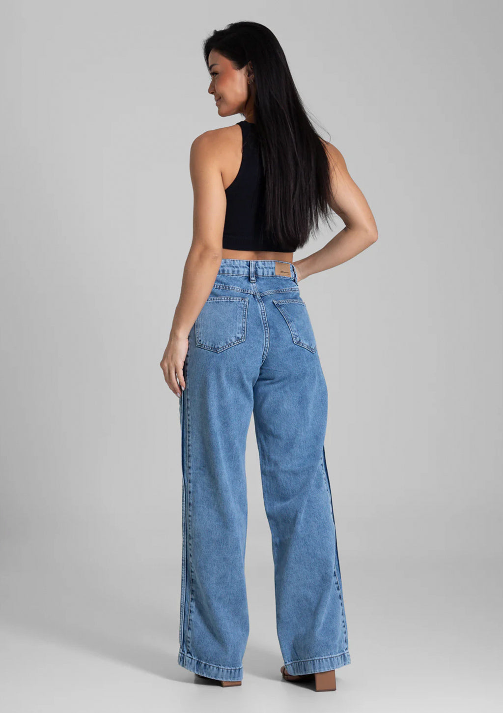 Calça Jeans Wide Leg Sawary Feminina - Azul Escuro