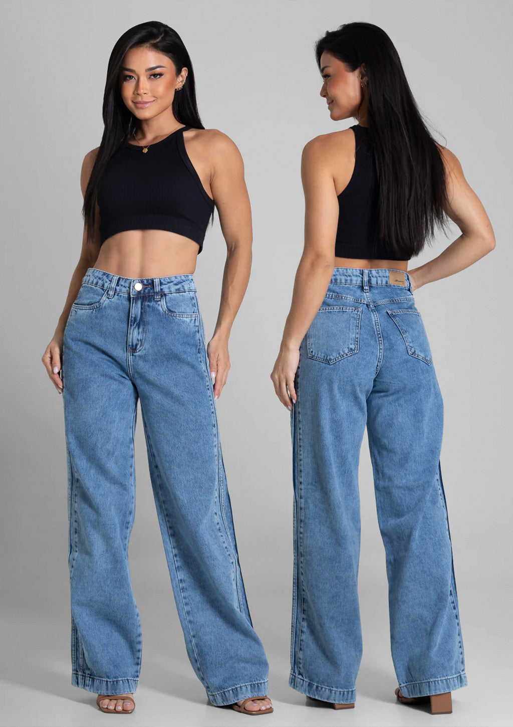 Calça Jeans Wide Leg Sawary Feminina - Azul Escuro