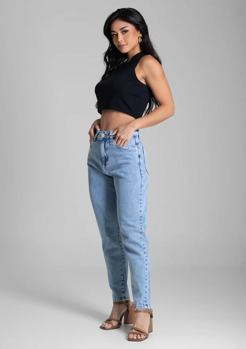Calça Mom Jeans Sawary Feminina - Azul