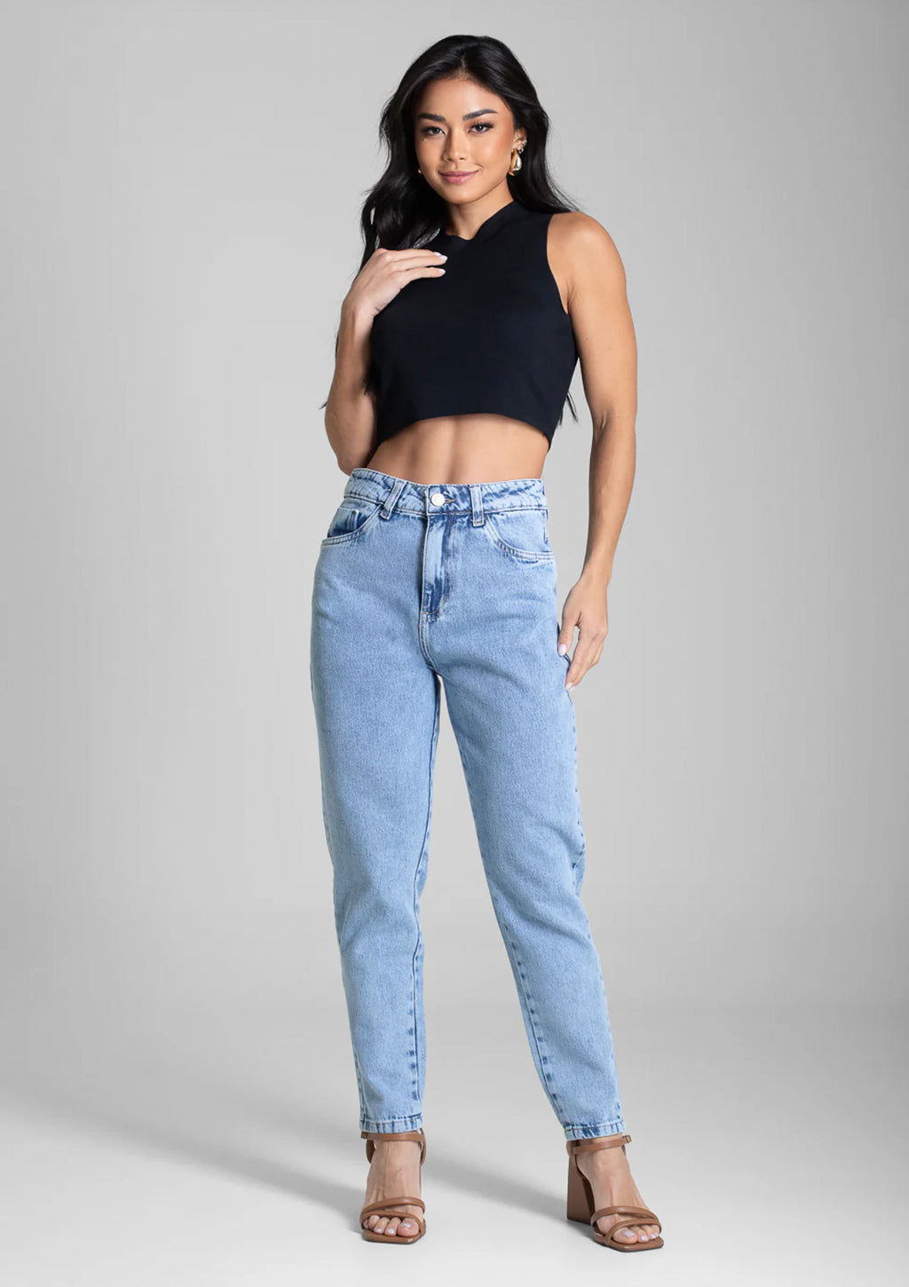 Calça Mom Jeans Sawary Feminina - Azul