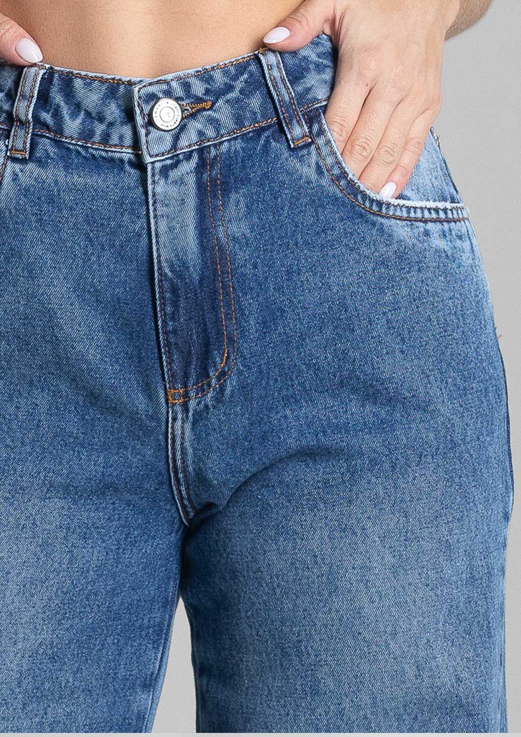Calça Super Wide Leg Jeans Sawary Feminina - Azul Escuro