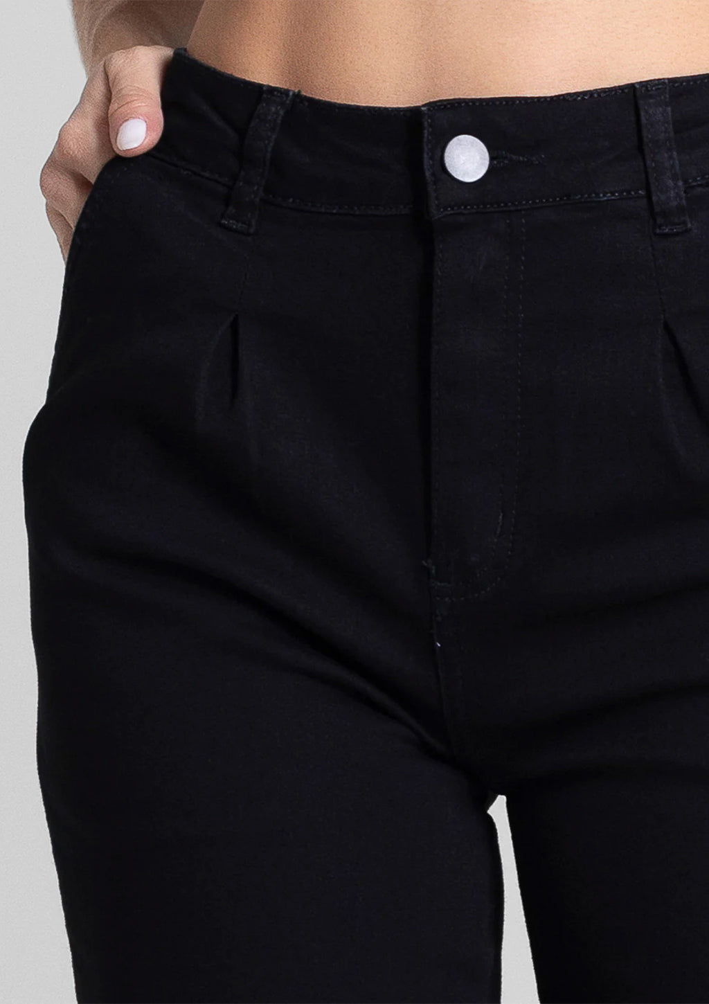 Calça Wide Leg Em Sarja Sawary Feminina - Preto