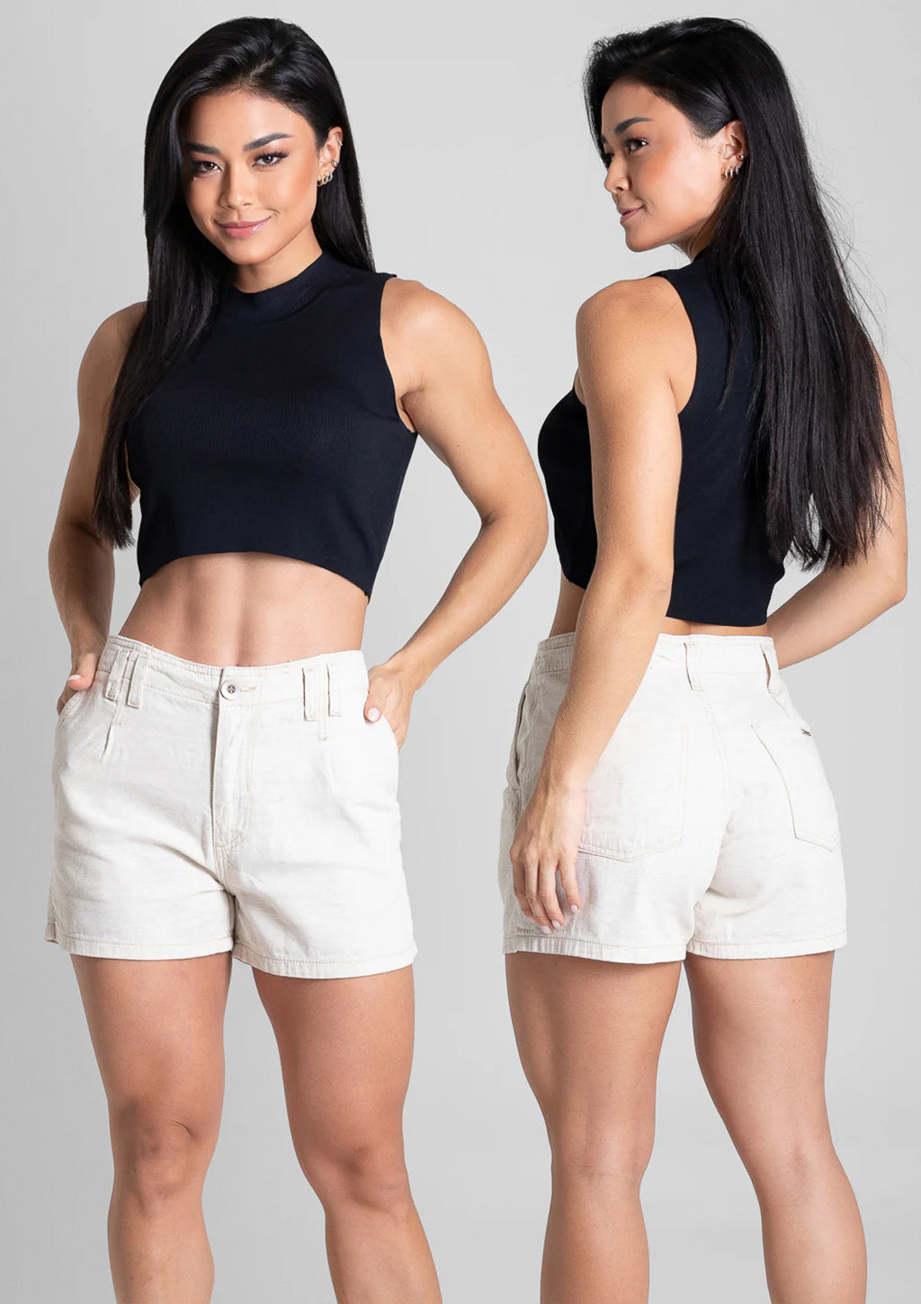 Shorts Em Tecido Sawary Linho Feminino - Off-White