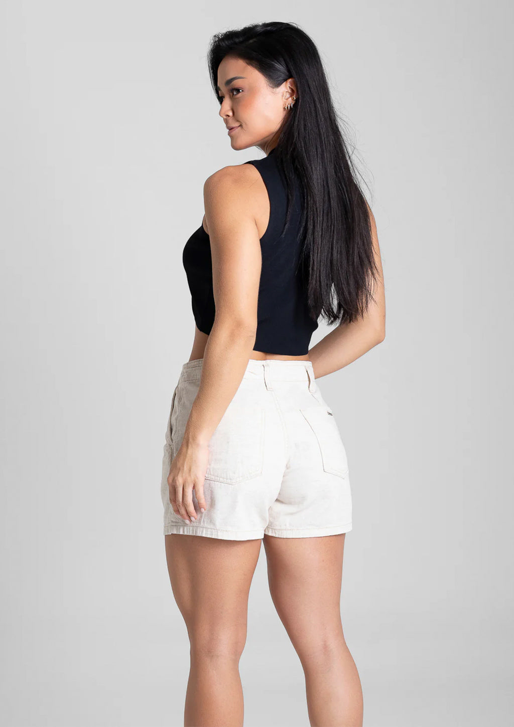 Shorts Em Tecido Sawary Linho Feminino - Off-White