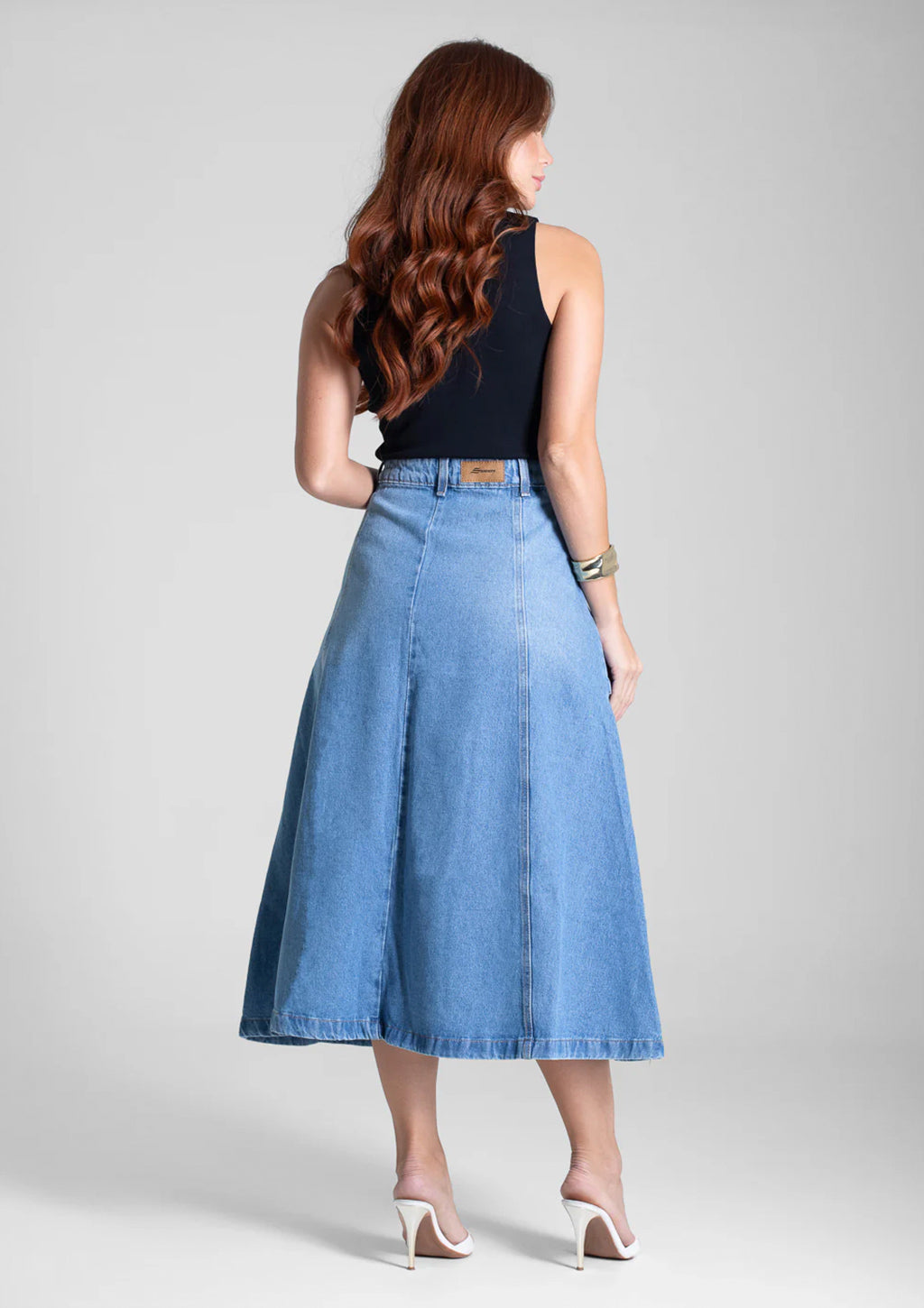 Saia Jeans Midi Sawary Feminina - Azul