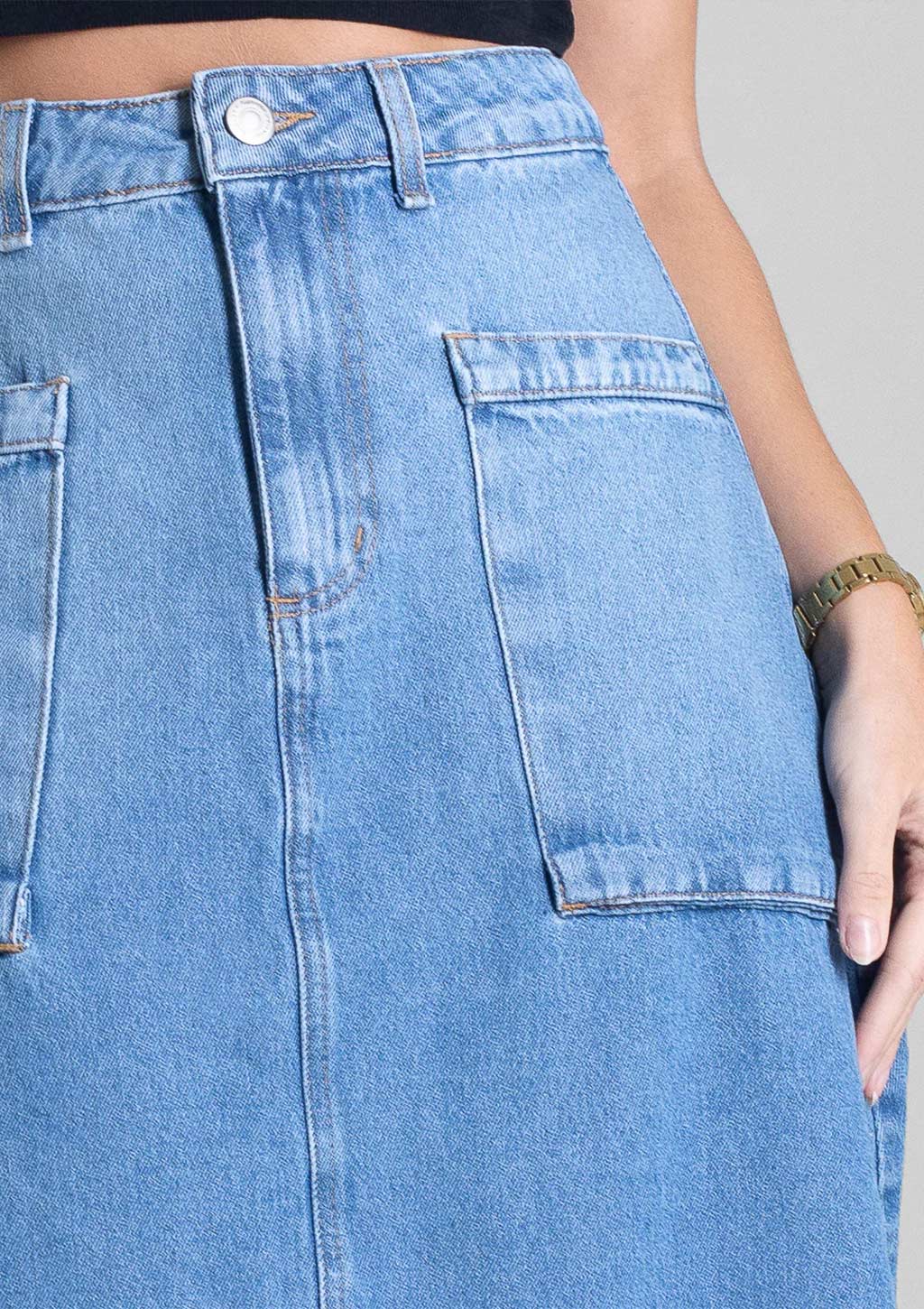 Saia Jeans Midi Sawary Feminina - Azul