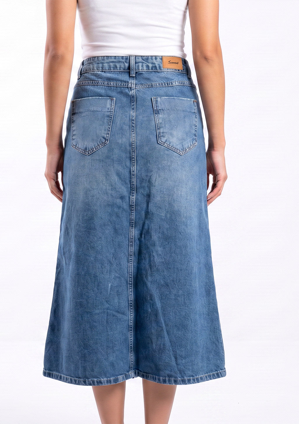 Saia Jeans Midi Sawary Feminina - Indigo