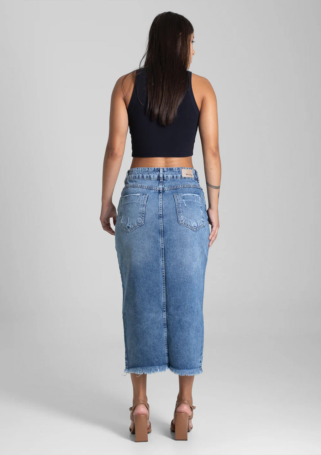 Saia Midi Jeans Sawary Feminina - Azul