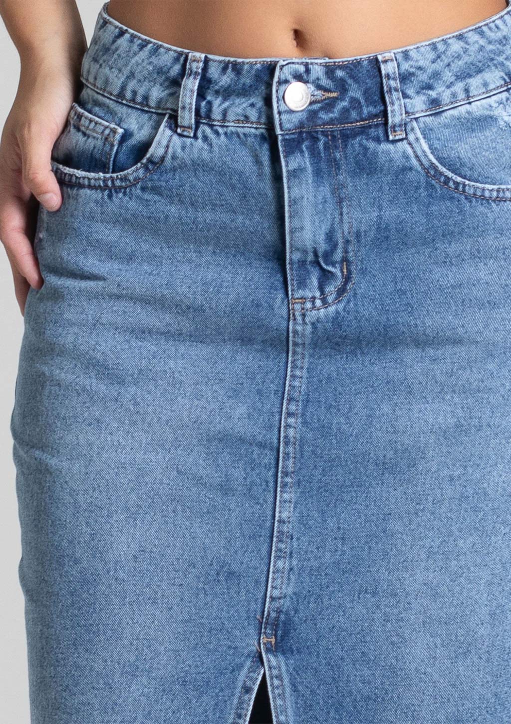 Saia Midi Jeans Sawary Feminina - Azul
