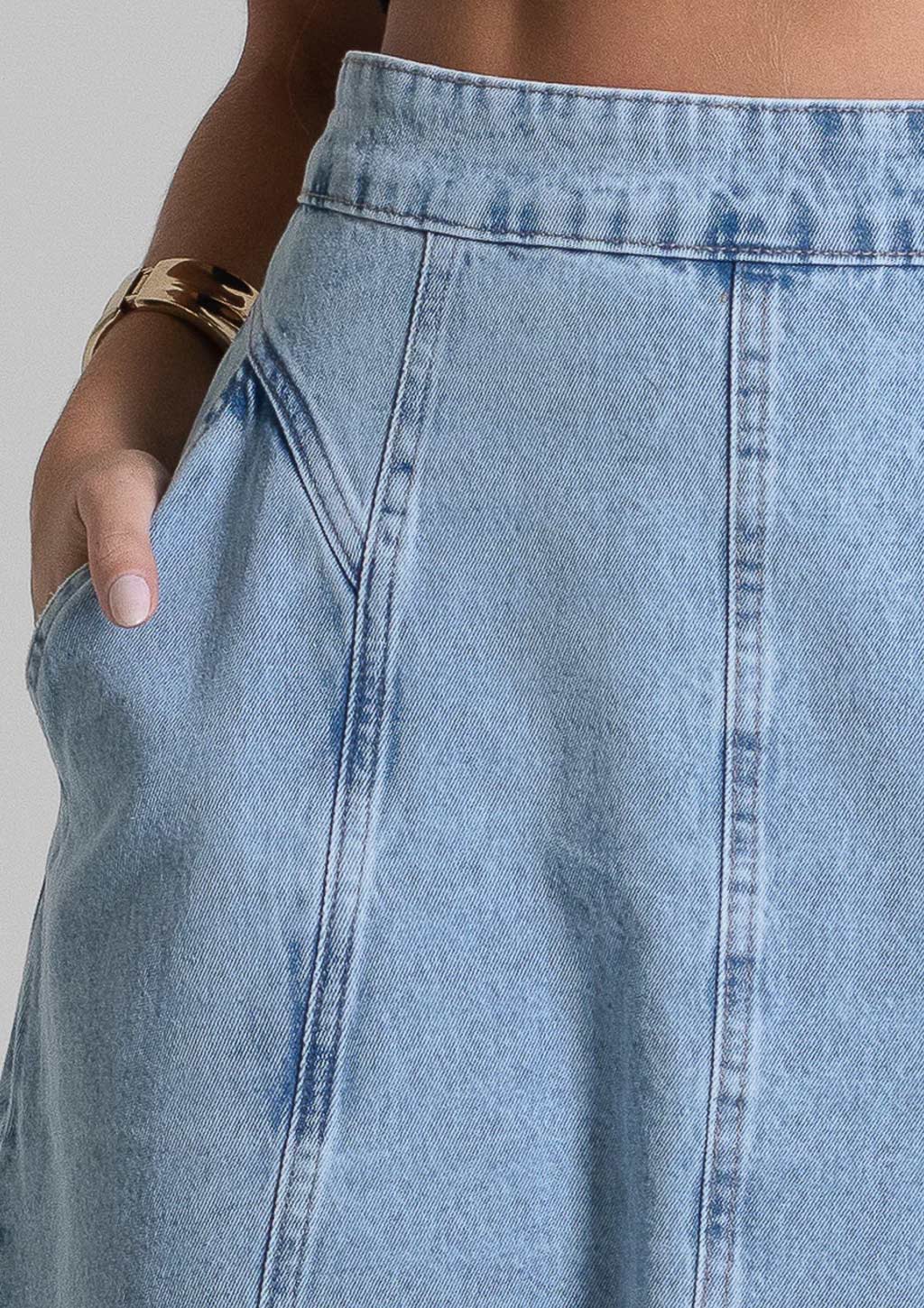 Saia Jeans Midi Sawary Feminina - Azul