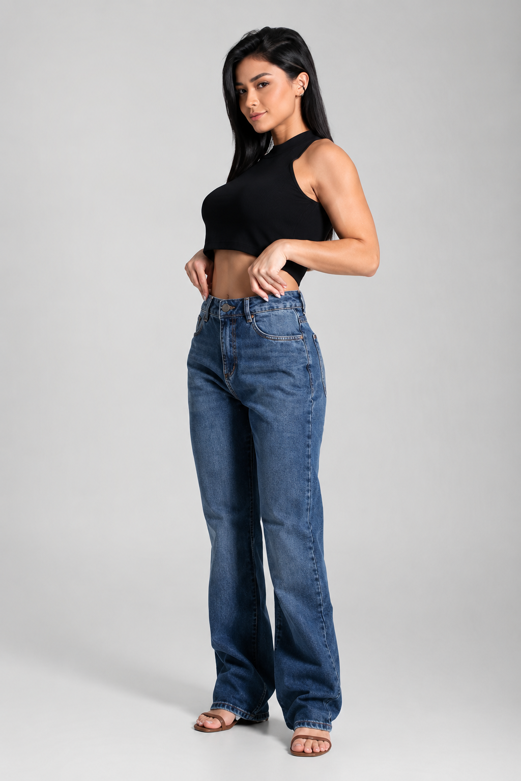 Calça Reta Jeans Sawary Feminina - Azul