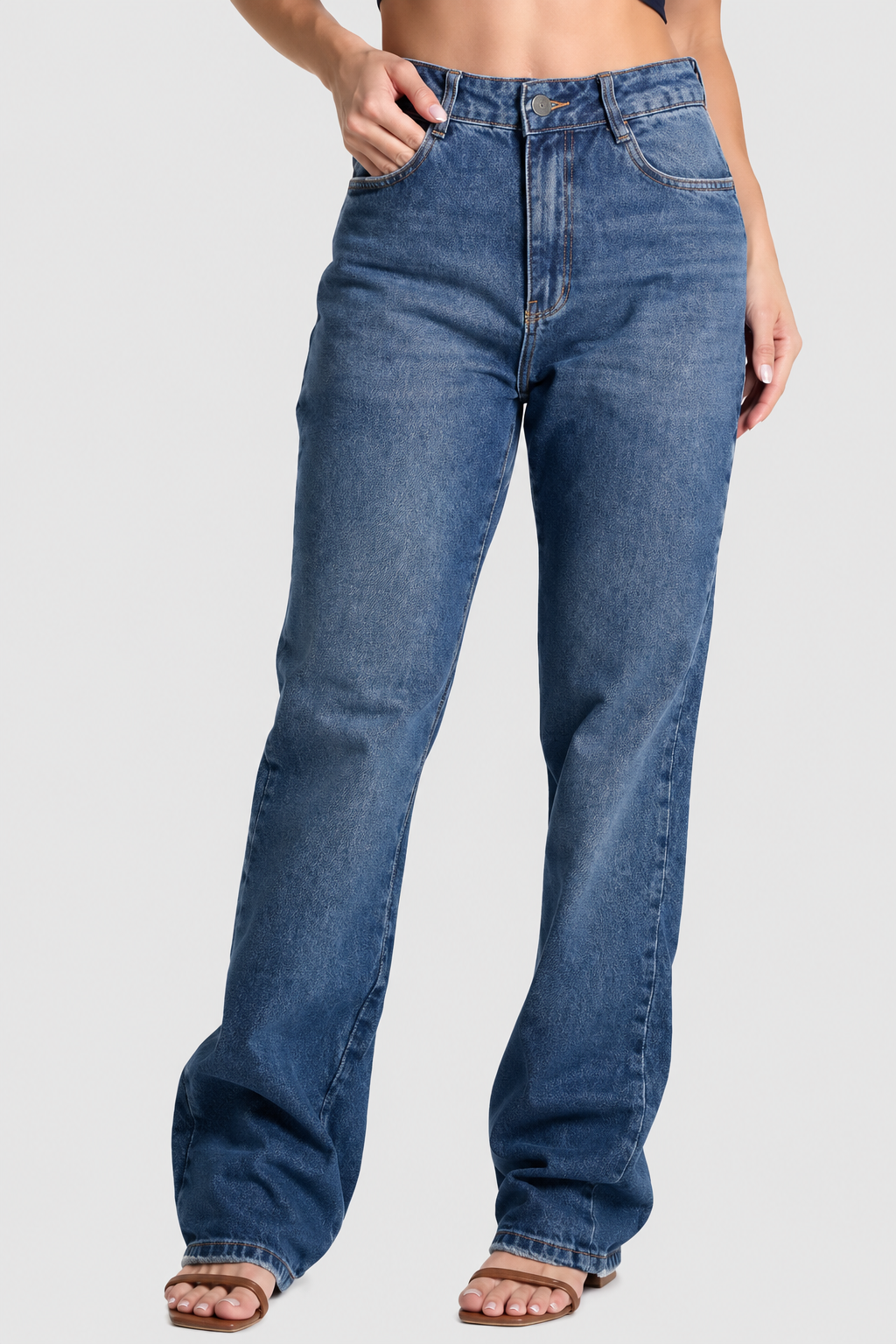 Calça Reta Jeans Sawary Feminina - Azul